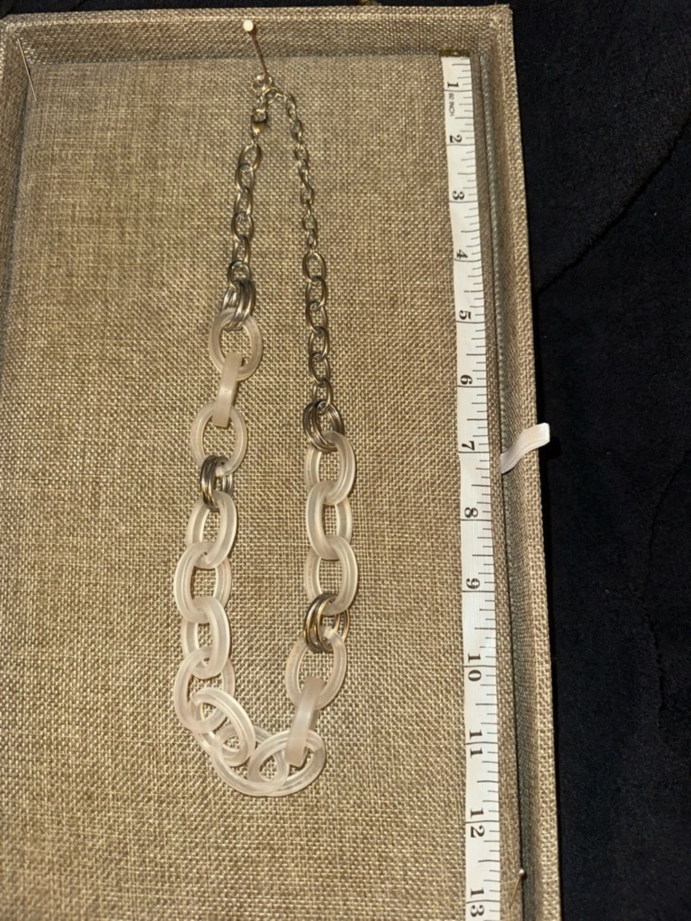Silver Chain Necklace with Frosted White Link Accents - Women Jewelry